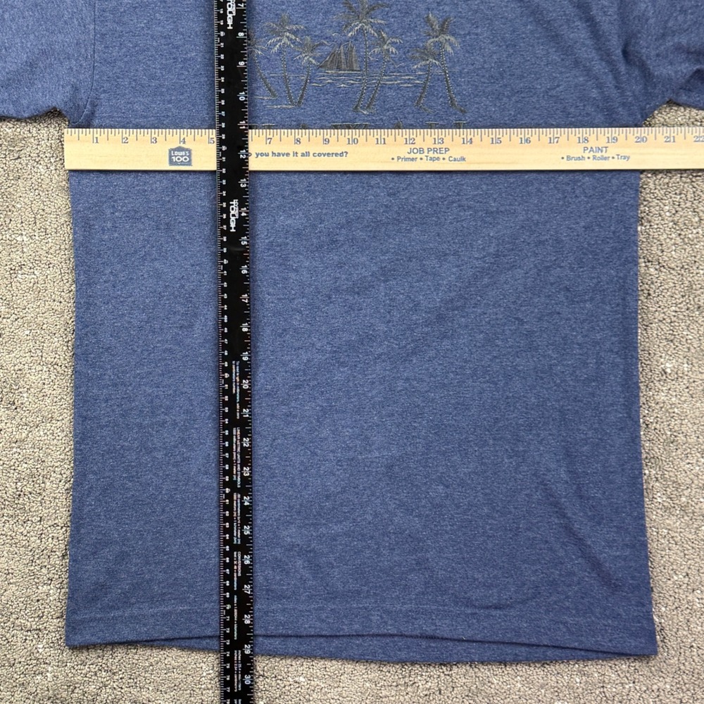 Vintage Hawaii T Shirt Mens M Blue Embroidered Palm Trees Sailboat Y2K AAA - Picture 4 of 6
